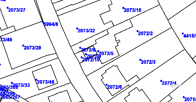 Parcela st. 2072/5 v KÚ Boskovice, Katastrální mapa