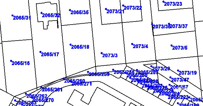 Parcela st. 2073/3 v KÚ Boskovice, Katastrální mapa