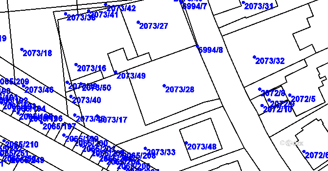 Parcela st. 2073/28 v KÚ Boskovice, Katastrální mapa