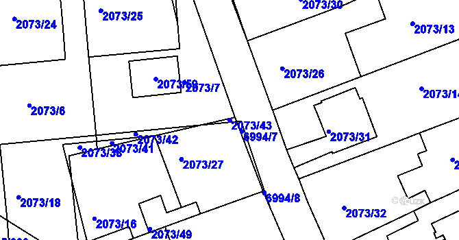 Parcela st. 2073/43 v KÚ Boskovice, Katastrální mapa