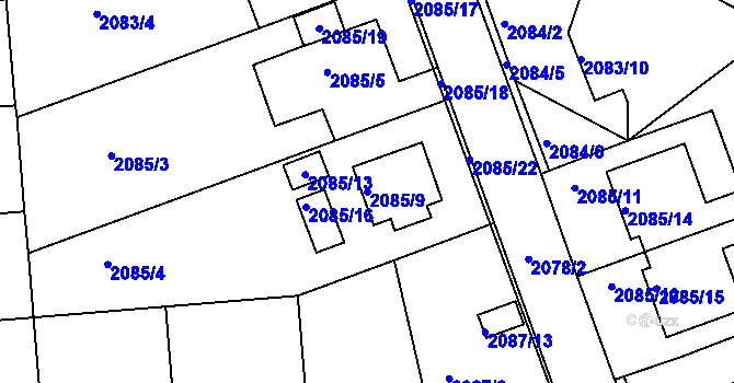 Parcela st. 2085/9 v KÚ Boskovice, Katastrální mapa