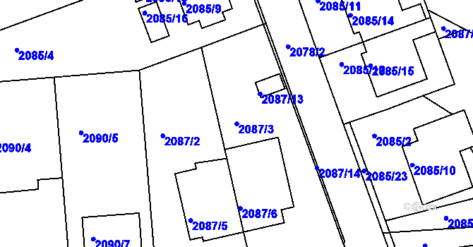 Parcela st. 2087/3 v KÚ Boskovice, Katastrální mapa