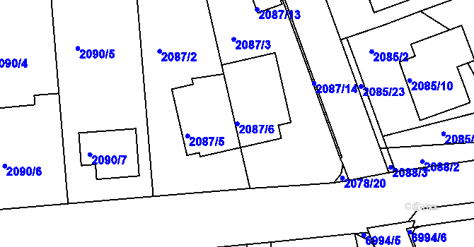 Parcela st. 2087/6 v KÚ Boskovice, Katastrální mapa