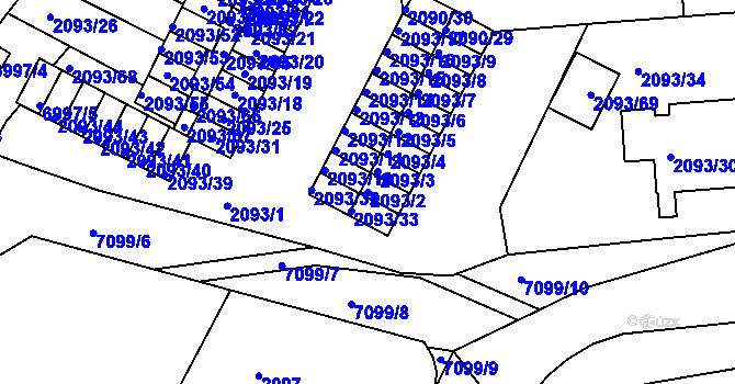 Parcela st. 2093/2 v KÚ Boskovice, Katastrální mapa
