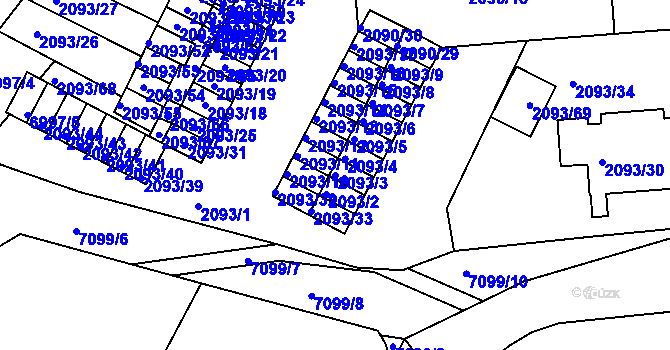 Parcela st. 2093/3 v KÚ Boskovice, Katastrální mapa