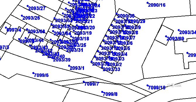 Parcela st. 2093/11 v KÚ Boskovice, Katastrální mapa