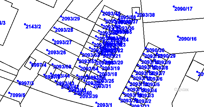 Parcela st. 2093/21 v KÚ Boskovice, Katastrální mapa