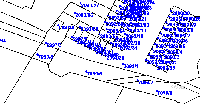 Parcela st. 2093/40 v KÚ Boskovice, Katastrální mapa