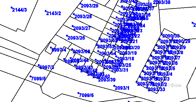 Parcela st. 2093/54 v KÚ Boskovice, Katastrální mapa