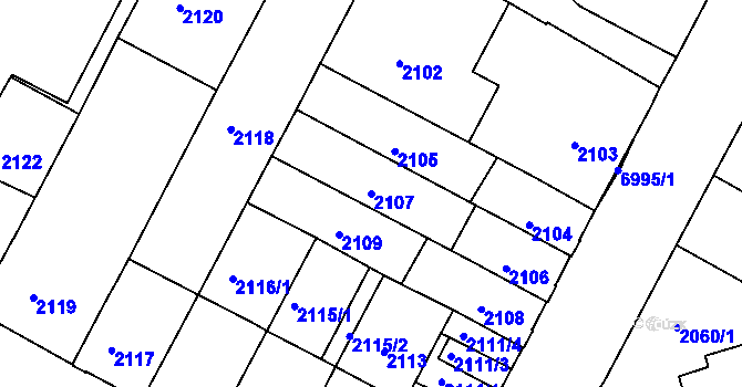 Parcela st. 2107 v KÚ Boskovice, Katastrální mapa