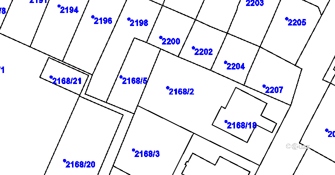 Parcela st. 2168/2 v KÚ Boskovice, Katastrální mapa