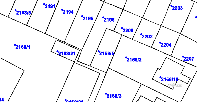 Parcela st. 2168/5 v KÚ Boskovice, Katastrální mapa