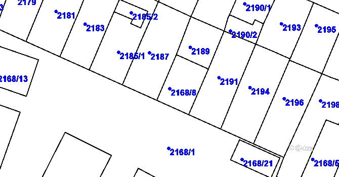 Parcela st. 2168/8 v KÚ Boskovice, Katastrální mapa