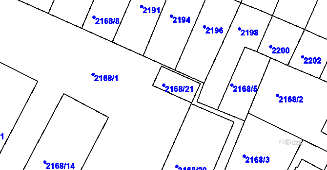 Parcela st. 2168/21 v KÚ Boskovice, Katastrální mapa