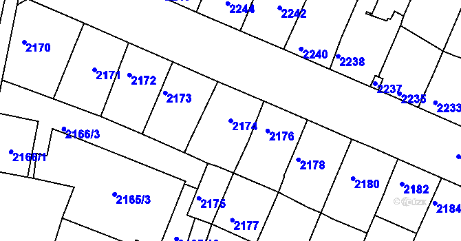 Parcela st. 2174 v KÚ Boskovice, Katastrální mapa