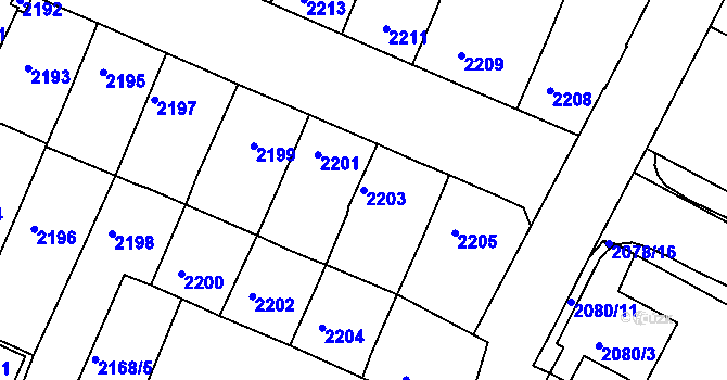 Parcela st. 2203 v KÚ Boskovice, Katastrální mapa
