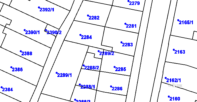 Parcela st. 2289/2 v KÚ Boskovice, Katastrální mapa