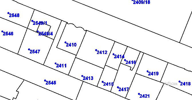 Parcela st. 2412 v KÚ Boskovice, Katastrální mapa