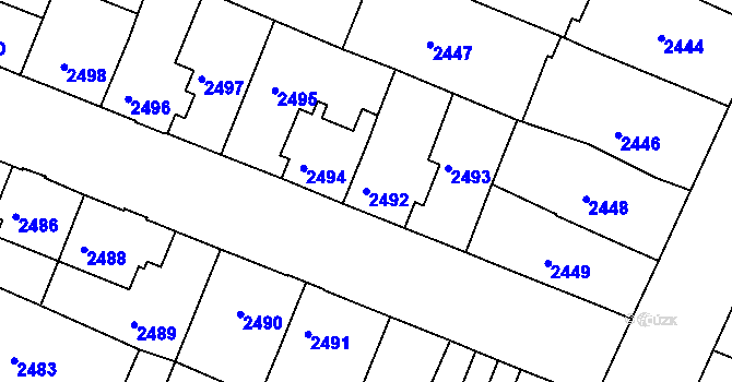 Parcela st. 2492 v KÚ Boskovice, Katastrální mapa