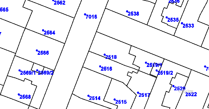 Parcela st. 2518 v KÚ Boskovice, Katastrální mapa