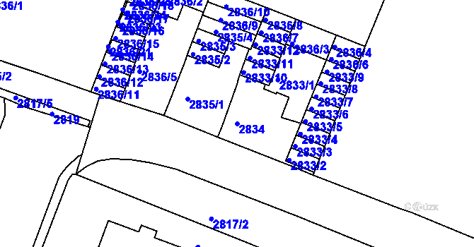 Parcela st. 2834 v KÚ Boskovice, Katastrální mapa