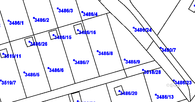 Parcela st. 3486/8 v KÚ Boskovice, Katastrální mapa