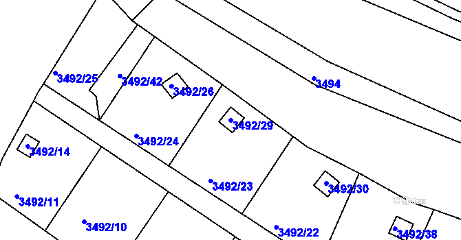 Parcela st. 3492/29 v KÚ Boskovice, Katastrální mapa