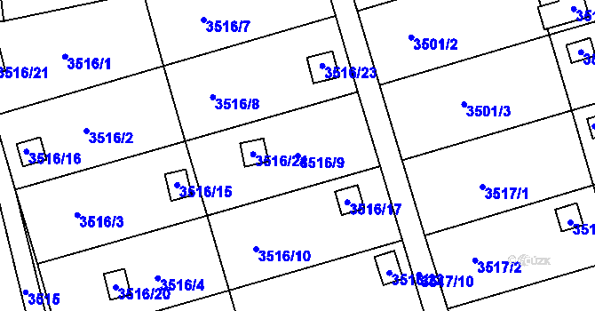 Parcela st. 3516/9 v KÚ Boskovice, Katastrální mapa