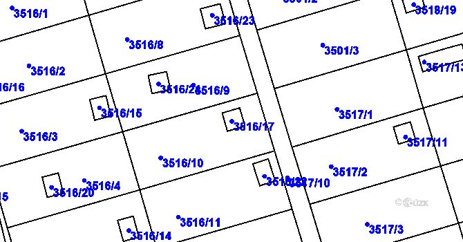 Parcela st. 3516/17 v KÚ Boskovice, Katastrální mapa
