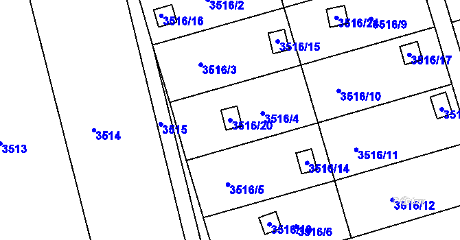 Parcela st. 3516/20 v KÚ Boskovice, Katastrální mapa