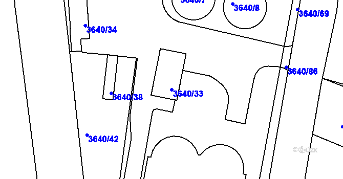 Parcela st. 3640/33 v KÚ Boskovice, Katastrální mapa