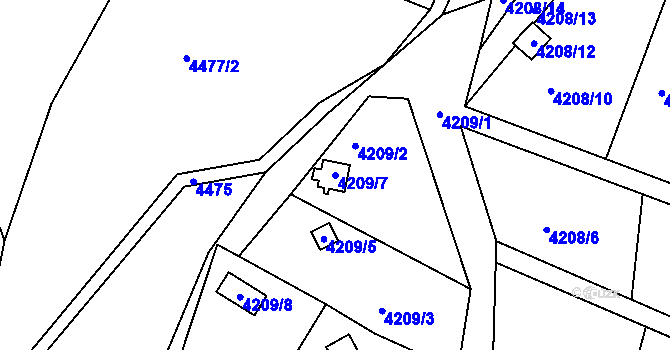Parcela st. 4209/7 v KÚ Boskovice, Katastrální mapa