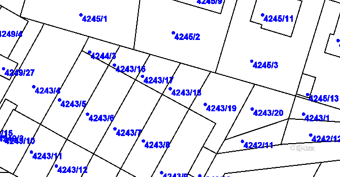 Parcela st. 4243/18 v KÚ Boskovice, Katastrální mapa