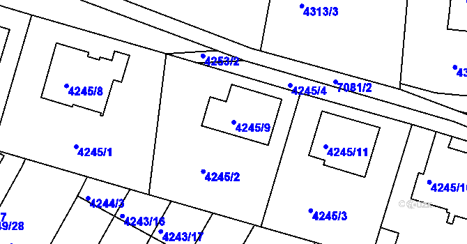 Parcela st. 4245/9 v KÚ Boskovice, Katastrální mapa