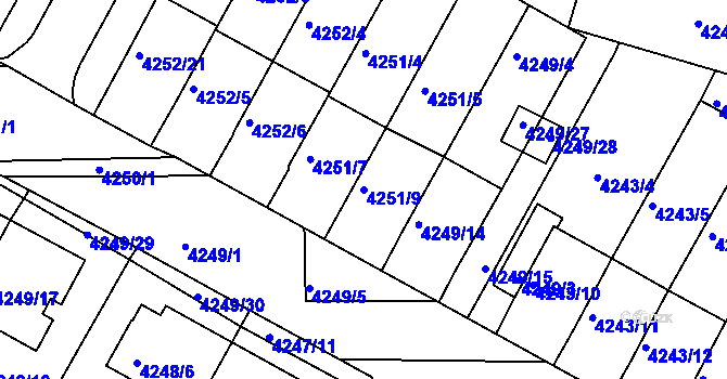 Parcela st. 4251/9 v KÚ Boskovice, Katastrální mapa