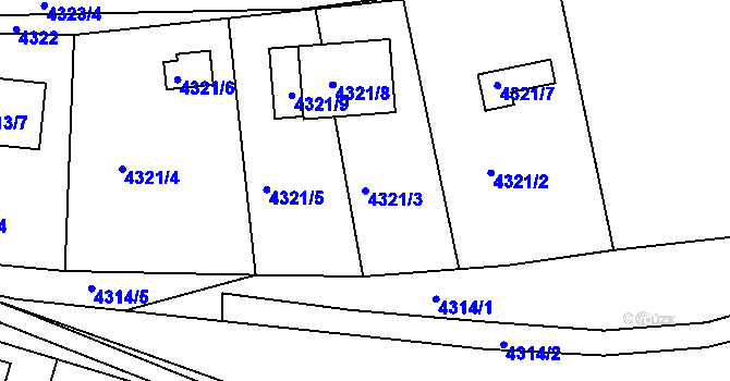 Parcela st. 4321/3 v KÚ Boskovice, Katastrální mapa