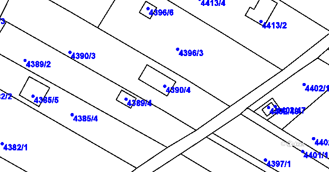 Parcela st. 4390/4 v KÚ Boskovice, Katastrální mapa