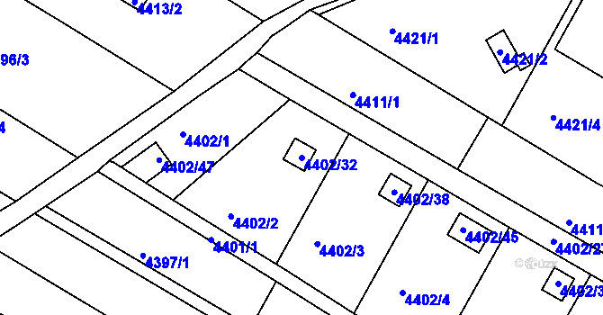 Parcela st. 4402/32 v KÚ Boskovice, Katastrální mapa