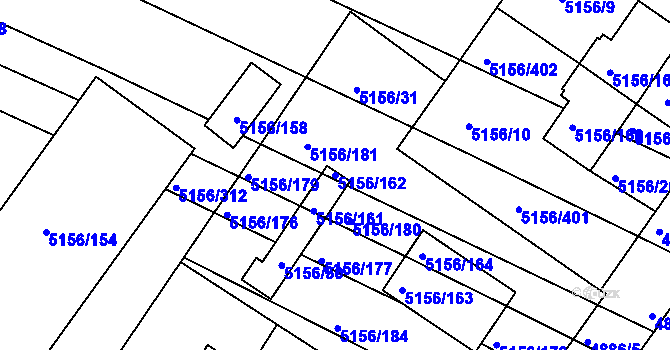 Parcela st. 5156/162 v KÚ Boskovice, Katastrální mapa