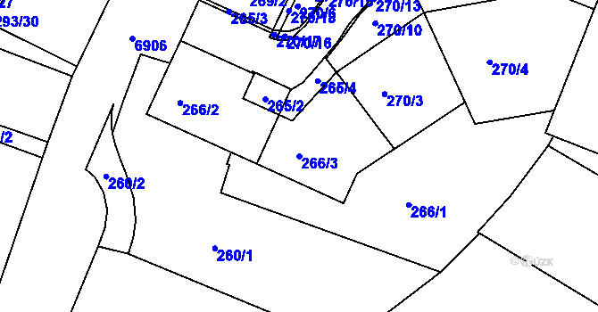 Parcela st. 266/3 v KÚ Boskovice, Katastrální mapa