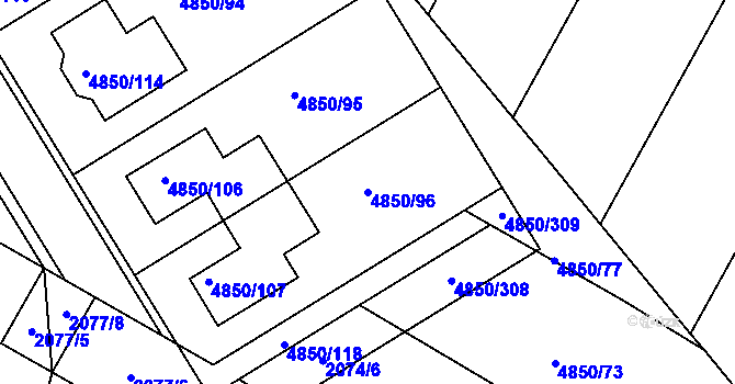 Parcela st. 4850/96 v KÚ Boskovice, Katastrální mapa