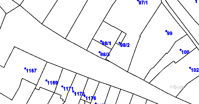 Parcela st. 98/3 v KÚ Boskovice, Katastrální mapa