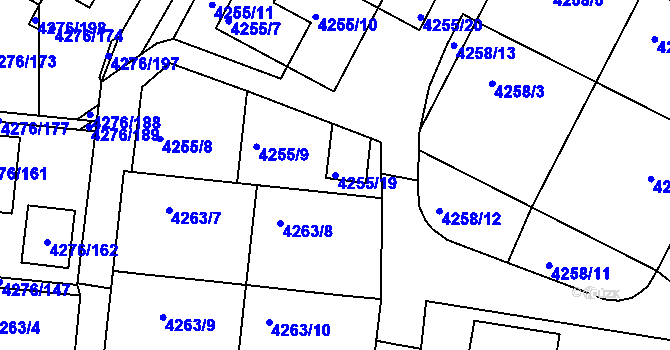 Parcela st. 4255/19 v KÚ Boskovice, Katastrální mapa