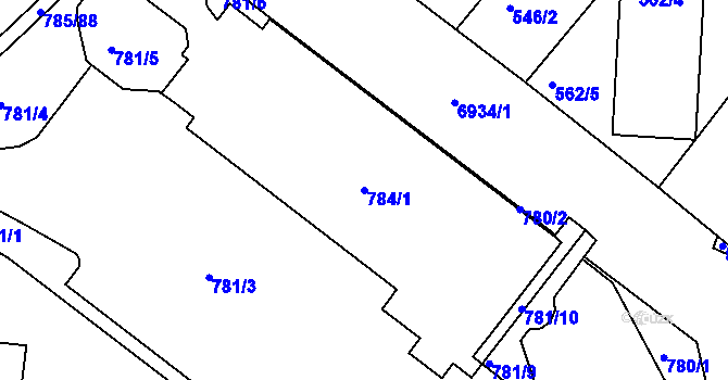 Parcela st. 784/1 v KÚ Boskovice, Katastrální mapa
