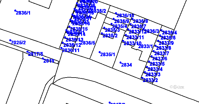 Parcela st. 2835/1 v KÚ Boskovice, Katastrální mapa