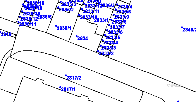 Parcela st. 2833/2 v KÚ Boskovice, Katastrální mapa