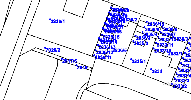 Parcela st. 2836/12 v KÚ Boskovice, Katastrální mapa