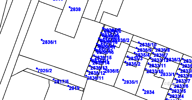 Parcela st. 2836/16 v KÚ Boskovice, Katastrální mapa