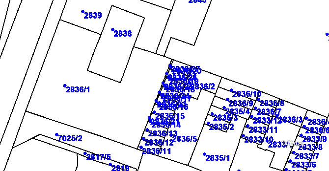 Parcela st. 2836/18 v KÚ Boskovice, Katastrální mapa