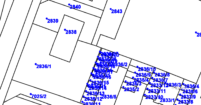 Parcela st. 2836/20 v KÚ Boskovice, Katastrální mapa